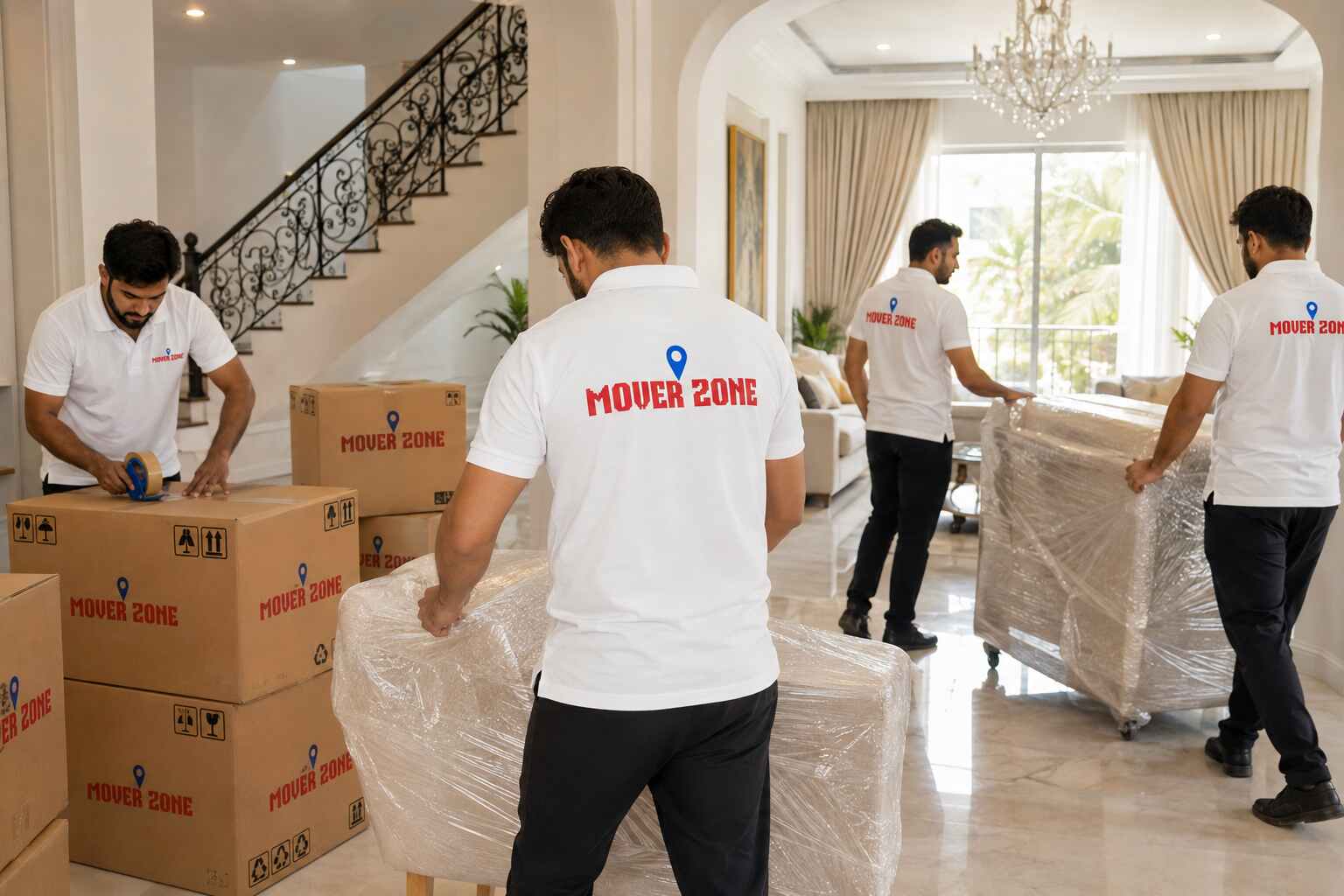 Mover Zone packing crew preparing a move in Ajman